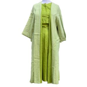Vintage Handmade Beautiful Green Jacket and Dress Set Silk Sz S
